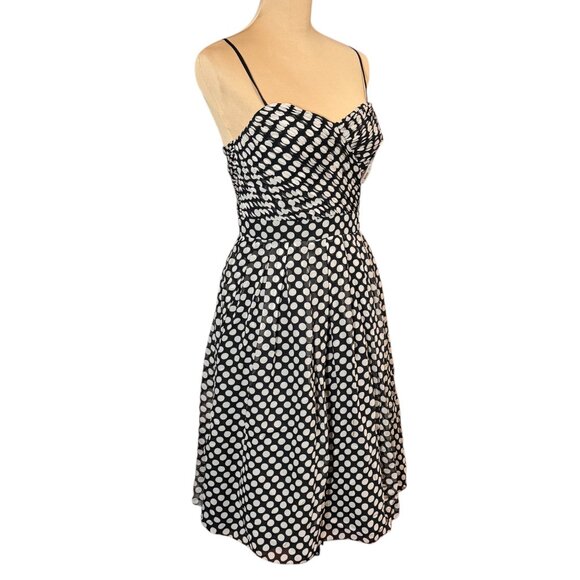 Aidan Mattox Polkadot Cocktail Dress Sz.6 Black Cream Silk Event Coquette - Picture 13 of 13
